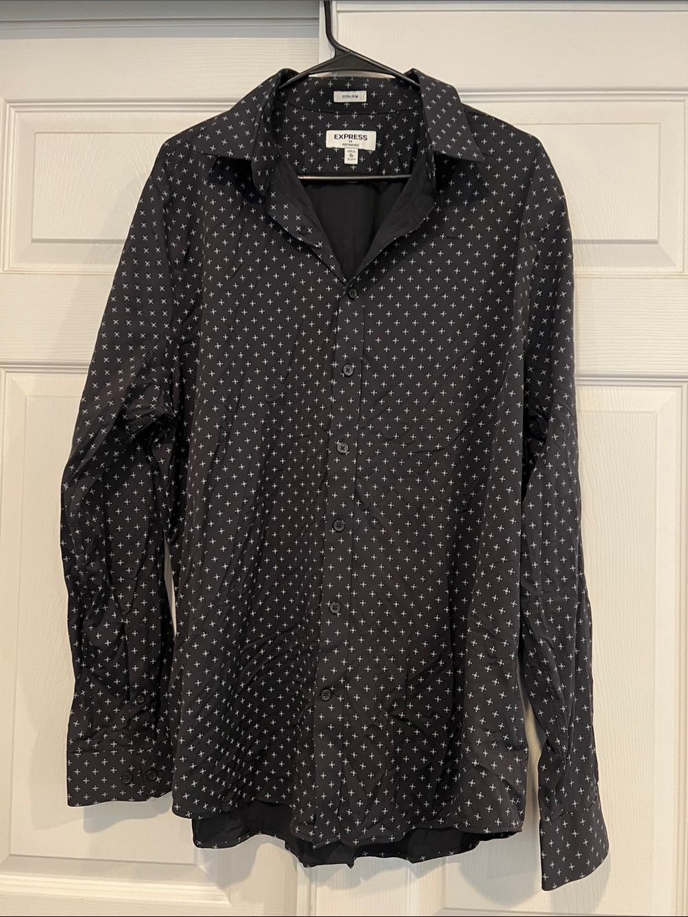 Express Men’s Black Button-Up Shirt with Small White Cross Print